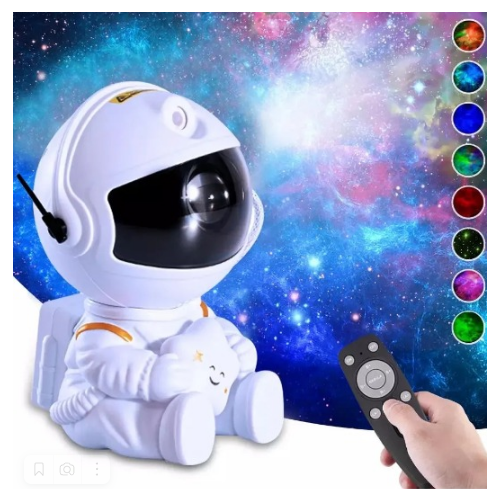 Ночник-проектор звездного неба выполнен в форме фигурки космонавта