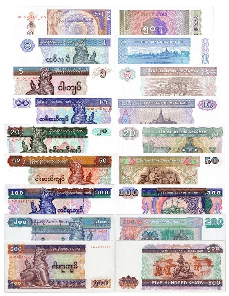 Набор банкнот Мьянма (Бирма), состояние UNC (без обращения), 1994-2004 г. в.