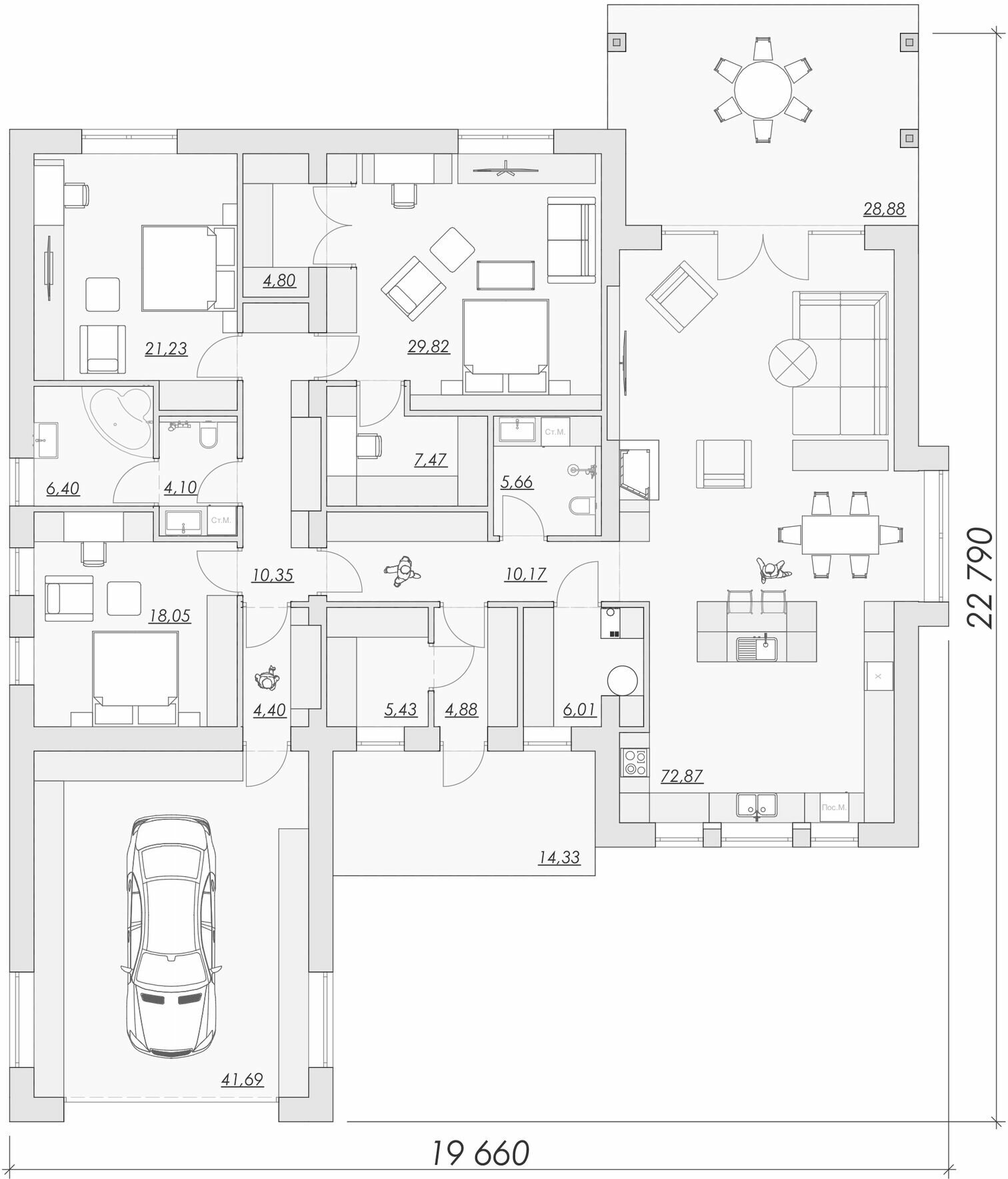 Классический загородный дом с гаражом, большой общей зоной кухни с гостиной, 3 спальнями и идеальной интерьерной мебелировкой - фотография № 2