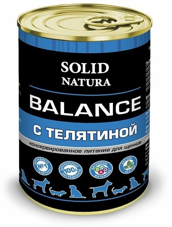 Влажный корм для щенков, телятина Solid Natura Balance, 340 г