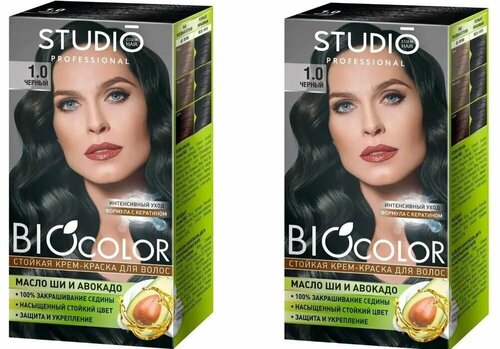 Крем-краска для волос Studio (Студио) Professional BIOcolor, тон 1.0 - Черный х 2шт