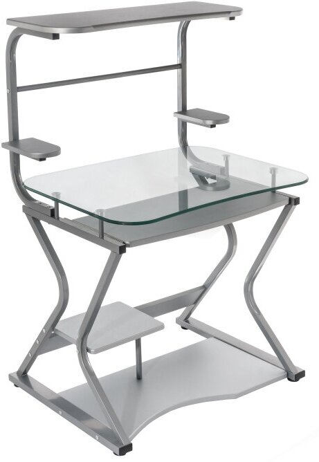 Компьютерный стол с надстройкой KAPIOVI RONIO, прозрачное стекло, ножки металл