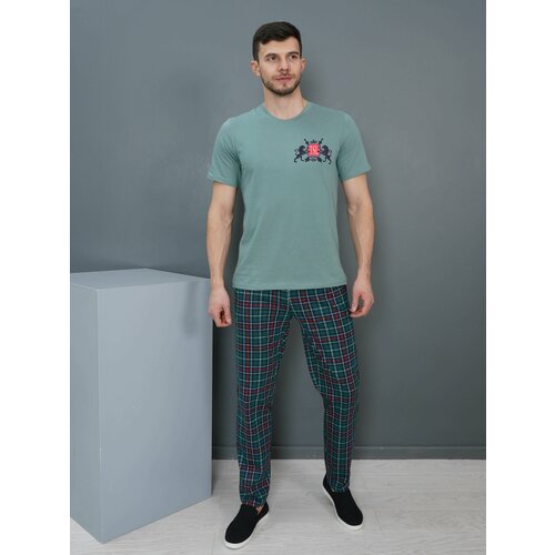 Комплект LOVETEX.STORE, брюки, футболка, карманы, пояс на резинке, трикотажная, размер 58, голубой