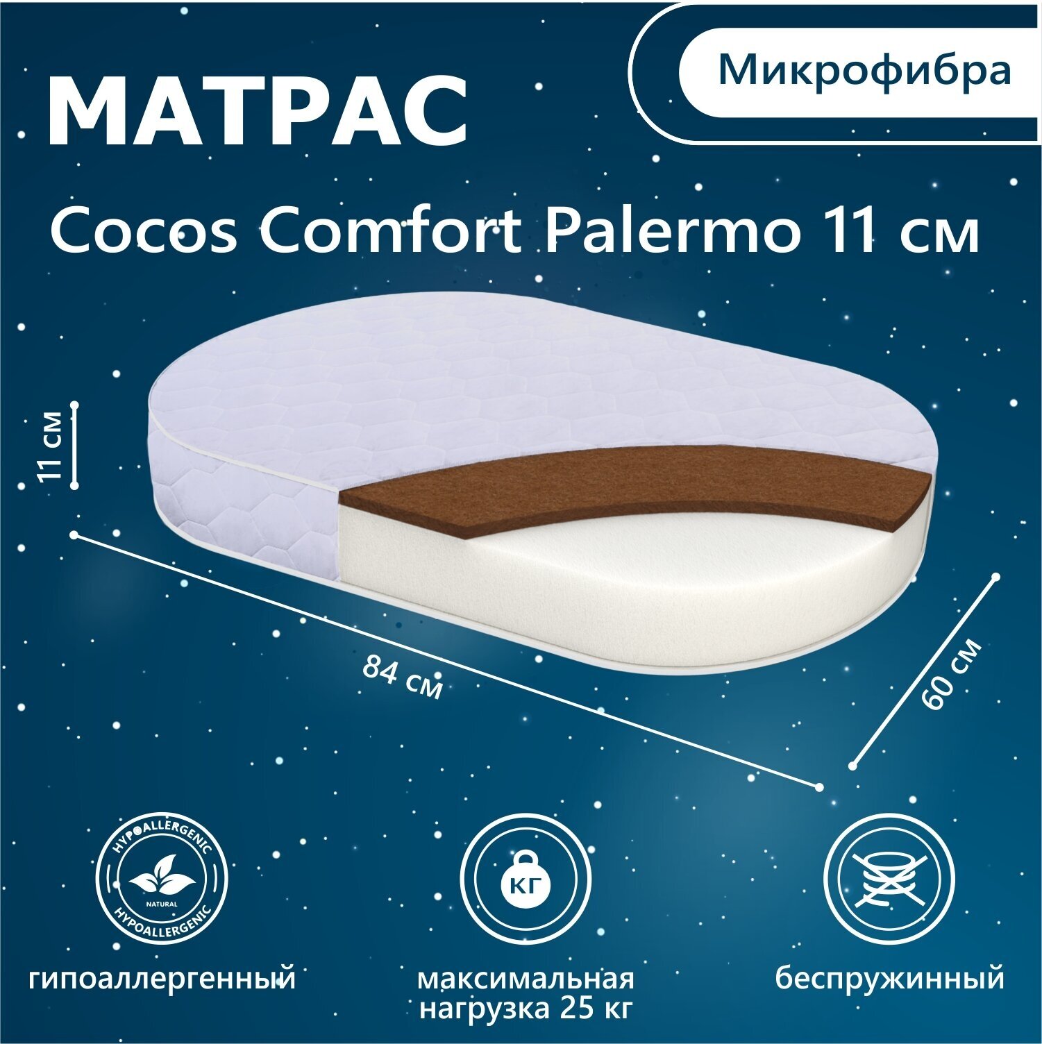 Матрас в кроватку Sweet Baby COCOS Comfor Plus овальный Palermo 84X59х11