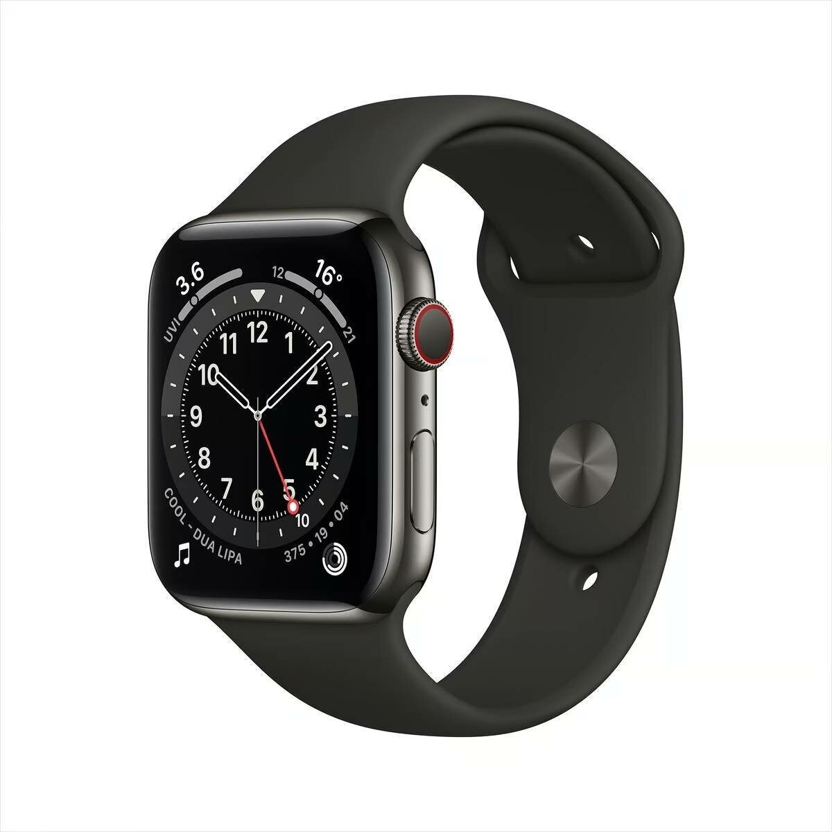 Умные часы Apple Watch Series 6 GPS + Cellular, 40 мм, сталь цвета графит, спортивный ремешок черный M06X3AE/A