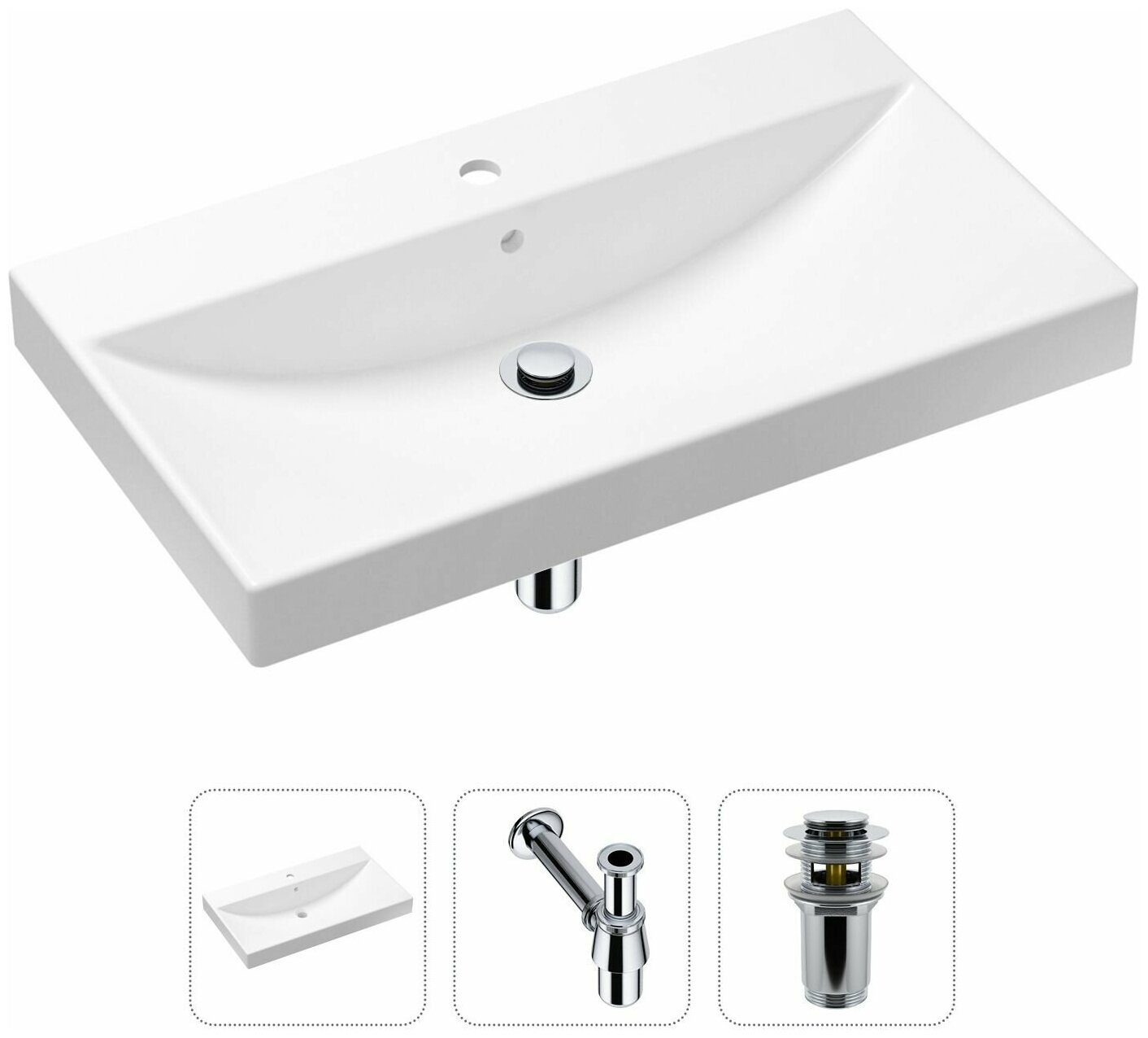 Врезная раковина в ванную Lavinia Boho Bathroom Sink 21520598 в комплекте 3 в 1: умывальник белый, донный клапан и сифон в цвете хром - фотография № 1