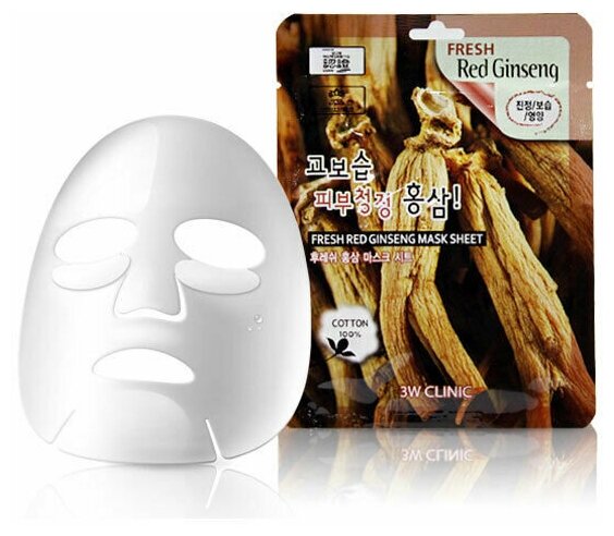 Тканевая маска для лица с экстрактом корня красного женьшеня Fresh Red Ginseng Mask Sheet 3W Clinic - фото №2