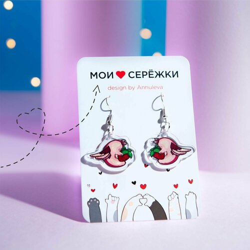 Серьги двусторонние , серебрение, серебряный, розовый