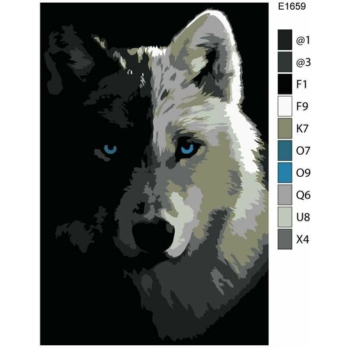 Детская картина по номерам E1659 Взгляд волка с голубыми глазами 20x30