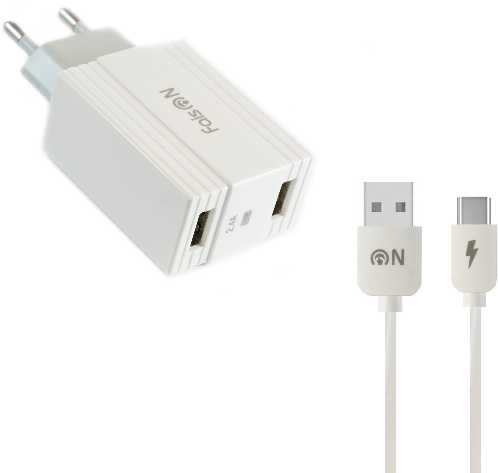 Сетевая зарядка FaisON 2xUSB C-22 Cool 2.4A кабель Type-C белый