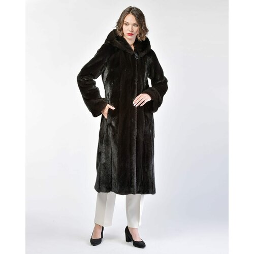 Пальто Manakas Frankfurt, норка, силуэт прилегающий, капюшон, пояс/ремень, размер 42, черный