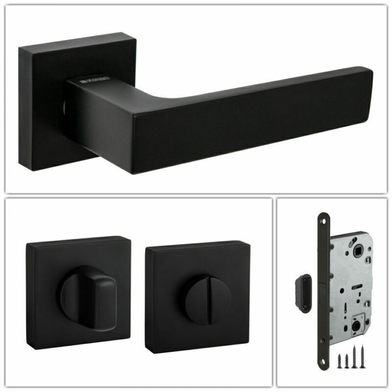 Комплект ручек для дверей Fuaro Straight_DM_BL-24_UN, черный (ручка + завертка WC + магнитный замок)
