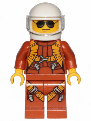 Минифигурка Lego Pilot - Dark Orange Jumpsuit, Dark Orange Legs with Straps, White Helmet, Trans-Clear Visor, Black and Silver Sunglasses twn364