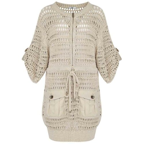 фото Платье iceberg, хлопок, в бельевом стиле, свободный силуэт, карманы, размер l, бежевый