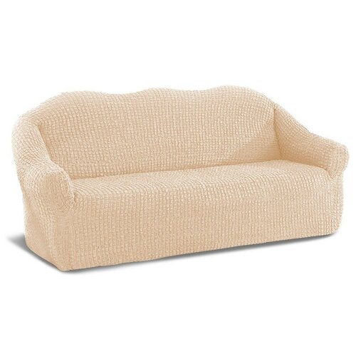 фото Чехол на трехместный диван универсальный на резинке буклированный karbeltex - ванильный
