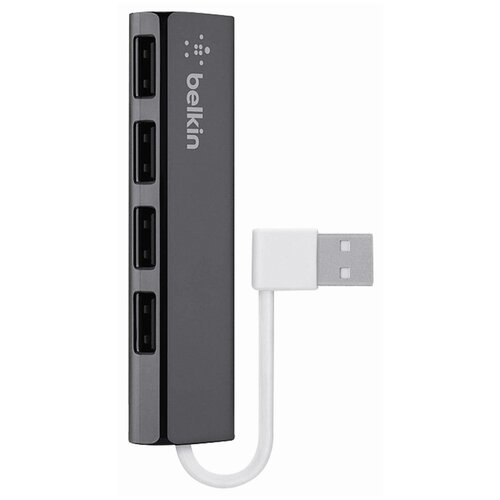 Концентратор 4-х портовый Belkin USB 2.0 для путешествий, ультратонкая серия, серый (F4U042bt)