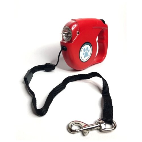 Поводок-рулетка с фонариком 5 м для собак и кошек до 35 кг красный R103601