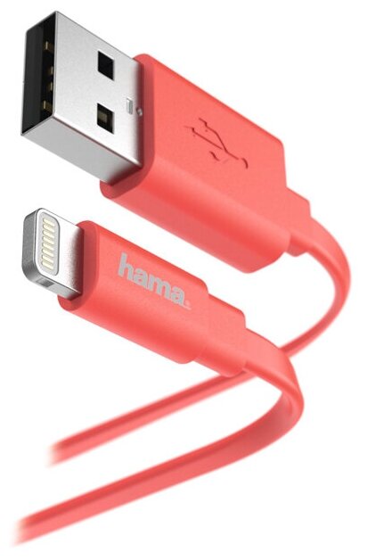 Кабель Hama Flat 00173645 Lightning (m) USB A(m) 1.2м розовый плоский