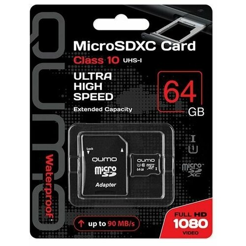 Карта памяти QUMO 64Gb MicroSDXC и адаптер (QM64GMICSDXC10U1) Class 10 UHS-I, SD adapter