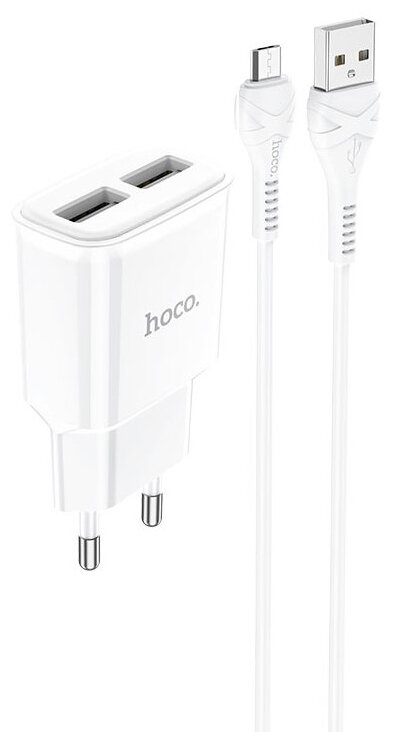 Сетевое зарядное устройство HOCO C88A Star round dual port charger set (Micro USB) кабель 1м., 2*2,4A, white