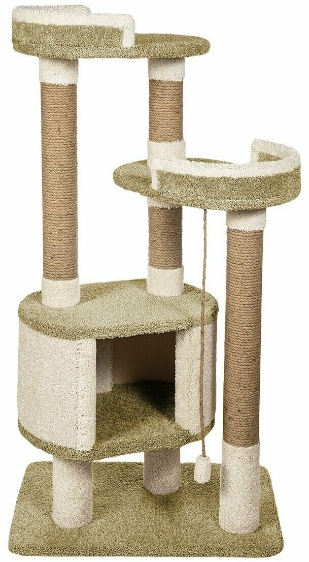 Комплекс для кошек с домиком, когтеточа высокая столбик "Шустрик" оливковый - фотография № 11