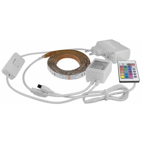 Комплект светодиодной ленты SMD5050-30 LED/м-12 В-7,2 Вт/м-IP65-RGB (1 м), 12 Вт, IR-контроллер TDM Артикул SQ0331-0237