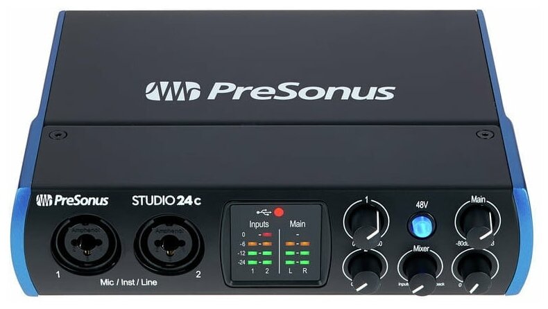 PreSonus Studio 24C аудио/MIDI интерфейс, USB-C 2.0, 2 вх/2 вых канала, предусилители XMAX, до 24 бит/192кГц, MIDI I/O, ПО StudioLive Artist