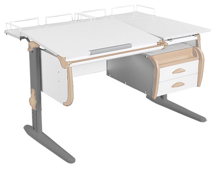 Парта Трансформер дэми СУТ-25-04 120см раздельный с тумбой и задними приставками белый/бежевый/серый каркас - фотография № 1
