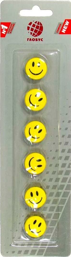 Магниты для досок "Смайлики" 20 мм, 6 штук, GLOBUS желтые - фотография № 2