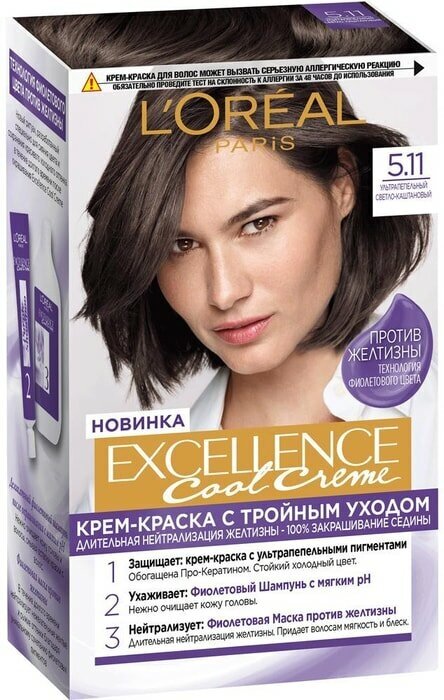 Крем-краска для волос Loreal Paris Excellence Cool Creme 5.11 Ультрапепельный светло-каштановый