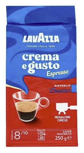 Кофе молотый Lavazza Crema e Gusto Espresso Classico, вакуумная упаковка, 250 г, вакуумная упаковка