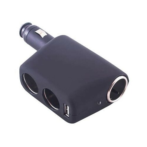 Разветвитель прикуривателя 2 гнезда + USB + разъем для прикуривателя SKYWAY Черный, USB 1A, предохранитель 10А, S02301010