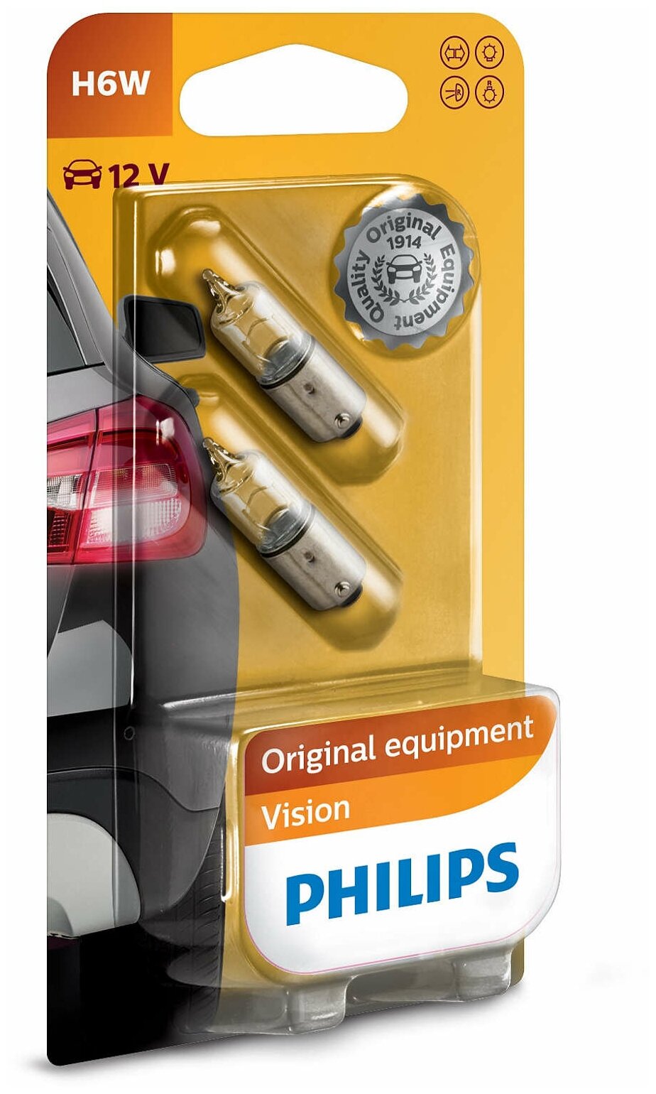 Лампа автомобильная накаливания Philips Vision 12036B2 H6W (BAX9s) 12V 6W BA9s