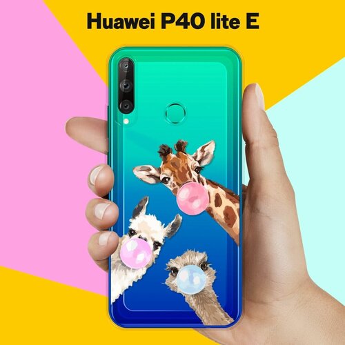 Силиконовый чехол Лама, жираф и страус на Huawei P40 Lite E силиконовый чехол лама жираф и страус на huawei nova 7 se