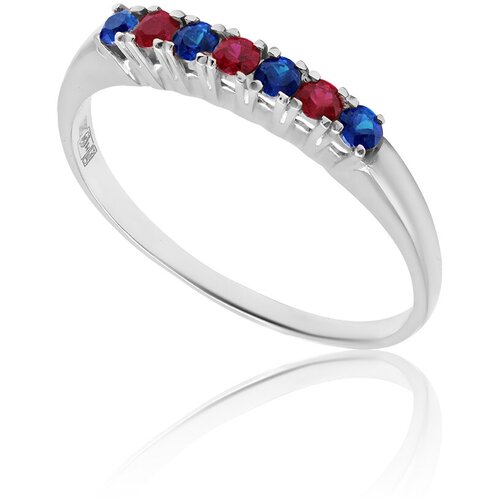 Кольцо помолвочное 1RBC, белое золото, 585 проба, рубин, сапфир, размер 17.75