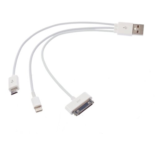 Кабель USB 2.0 - Apple iPhone/iPod/iPad 8pin 3в1, 20см, Partner кабель robiton p4 usb apple 30pin черный