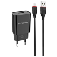 Сетевое зарядное устройство Borofone BA20A Sharp + кабель MicroUSB, 10 Вт, EU, черный