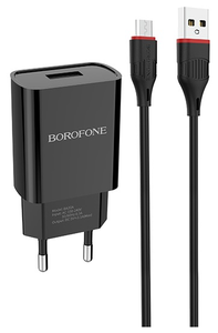 Сетевое зарядное устройство Borofone BA20A Sharp + кабель MicroUSB, 10 Вт, EU, черный