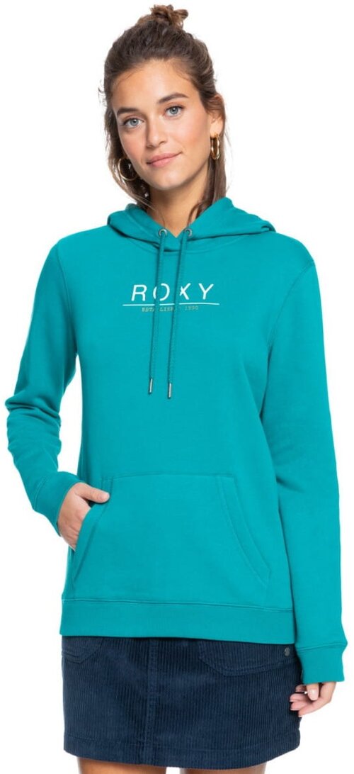 Худи Roxy, силуэт прямой, карманы, капюшон, карманы, размер XL, зеленый