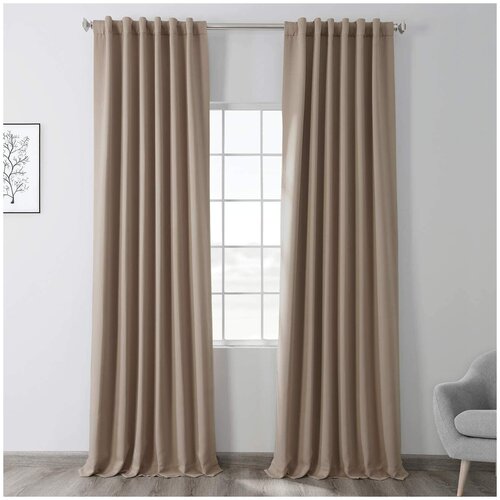 фото Комплект светозащитных штор "блэкаут бежевый" 150х250 - 2 шторы на ленте уют