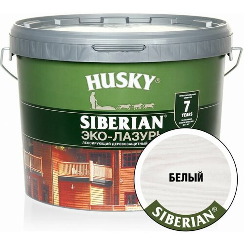 HUSKY SIBERIAN Эко-лазурь Эко-лазурь акриловый антисептик для древесины полуматовый белый 9л 25217 husky siberian эко лазурь для дерева полуматовая калужница сосна 9л