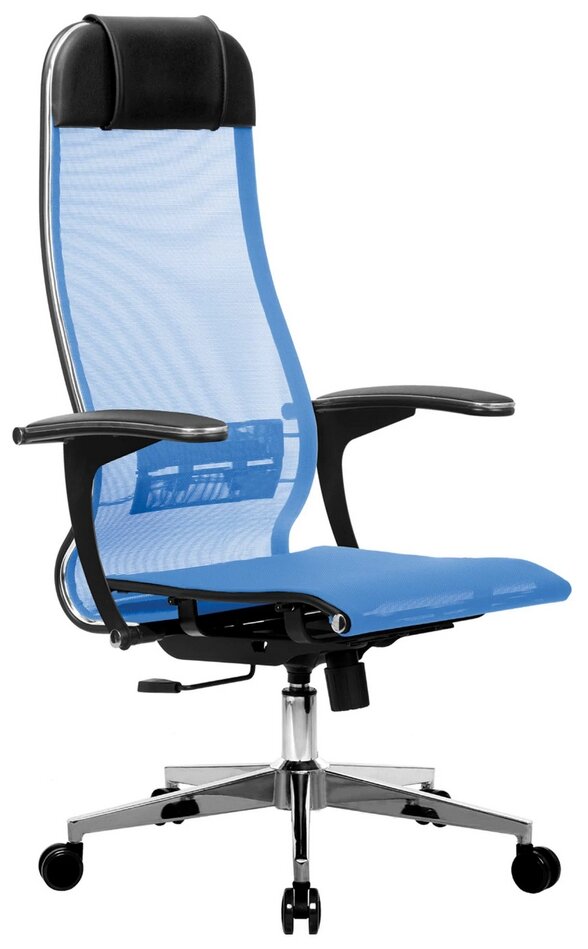 Кресло офисное Метта "К-4-Т" хром, прочная сетка, сиденье и спинка регулируемые, голубое - фотография № 1