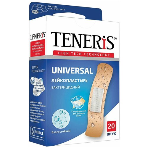 Набор пластырей 20 шт. TENERIS UNIVERSAL универсальный на полимерной основе, бактерицидный с ионами серебра, коробка с европодвесом, 0208-006 Комплект - 5 шт.