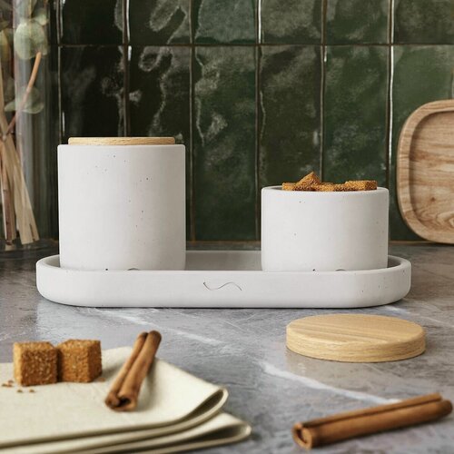 Изображение товара Набор для кухни Astrid 11 (поднос S, 26х11 см, емкости S и XS для сыпучих продуктов - 2 шт.), бетон, белый матовый