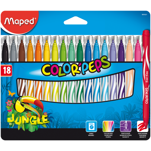фото Набор фломастеров 18 цветов maped color'peps jungle (линия 2,8мм) картонная упаковка (845421)