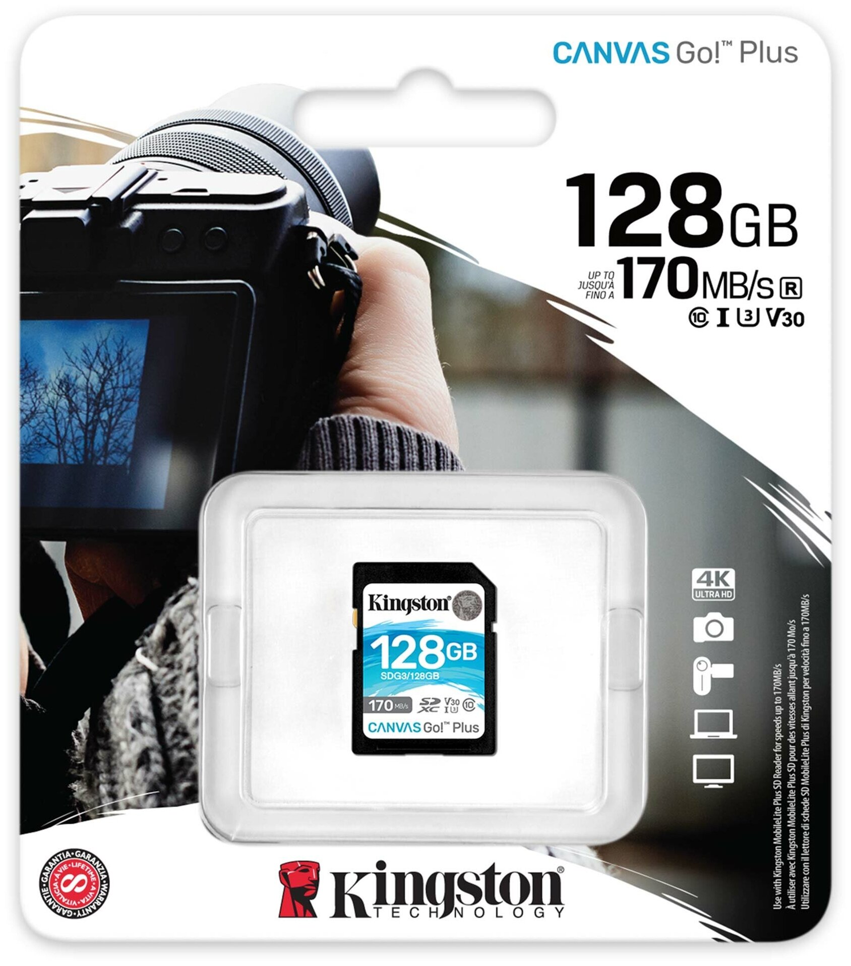 Карта памяти Kingston Canvas Go Plus SDXC 128Gb UHS-I U3 V30 (SDG3/128GB)