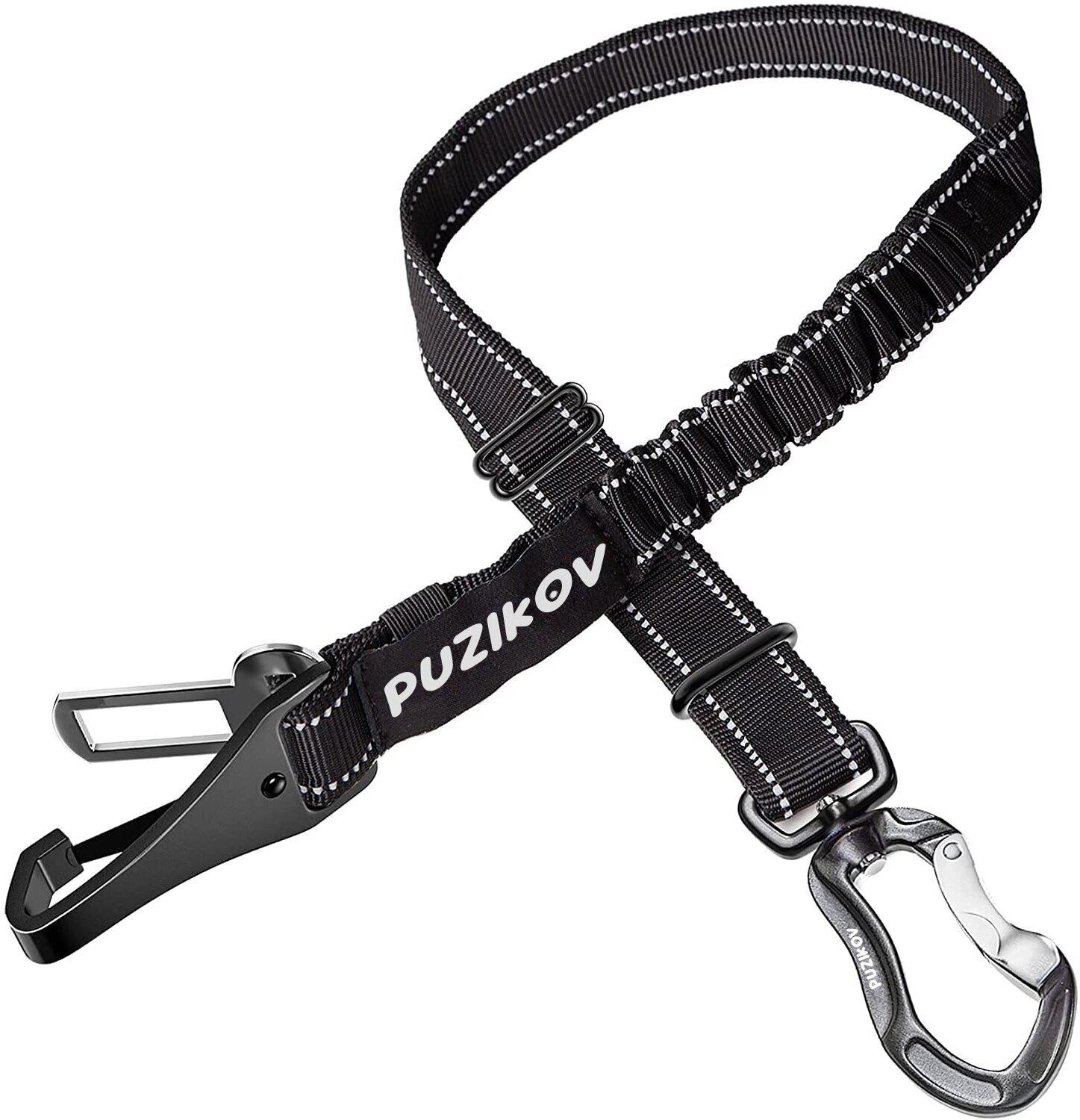 Ремень безопасности для собак Антирывковый с усиленным карабином, черный PUZIKOV / пузиков