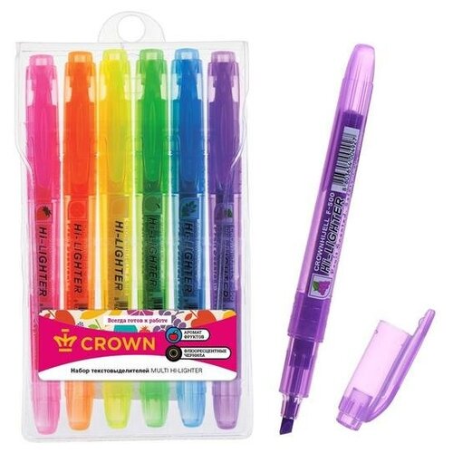 Набор маркеров текстовыделителей 6 цветов 1-4 мм, Crown 