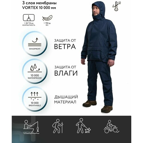 фото Костюм защитный (ветровка, брюки) непромокаемый для активного отдыха, рыбалки, туризма синий l ursa major