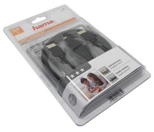 Видеокабель цифровой или видеопереходник Hama 3 Stars High Speed HDMI Cable with Ethernet, 1.50 m + 2 HDMI adapters